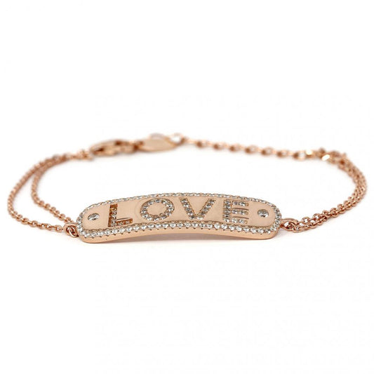 Bracciale Rosato Due Fili in Argento 925 con Piastra Centrale con Scritta LOVE
