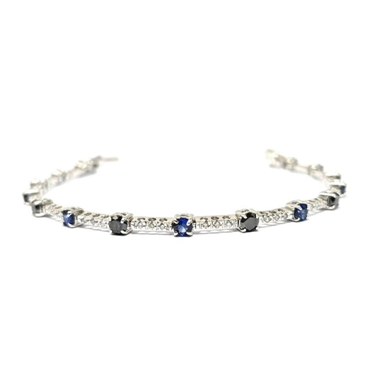 Bracciale Semirigido con Diamanti CT 0.36 Diamanti Neri e Zaffiri