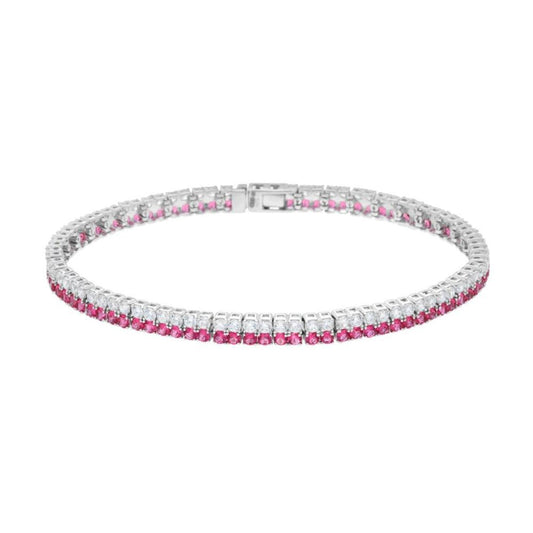 Bracciale Tennis 2 fili in Argento con Zirconi Rossi e bianchi 2 mm cm 18.5
