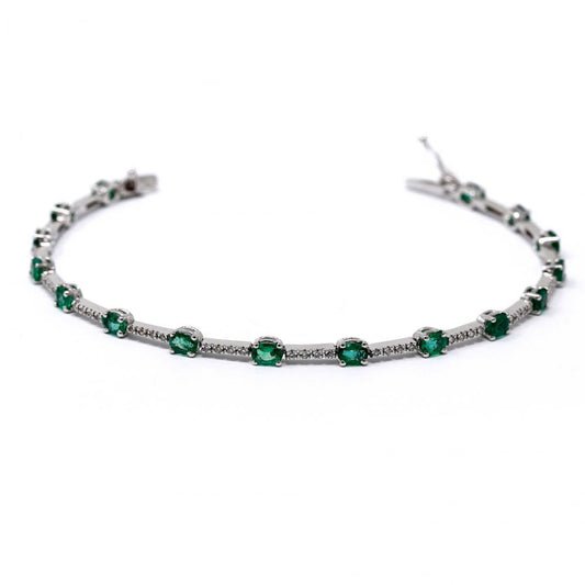 Bracciale Tennis con Smeraldi CT 3.74 Ovali e Diamanti CT 0.40