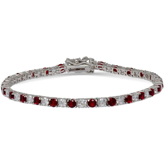 Bracciale Tennis in Argento con Zirconi Bianchi e Rossi alternati mm 2 cm 20