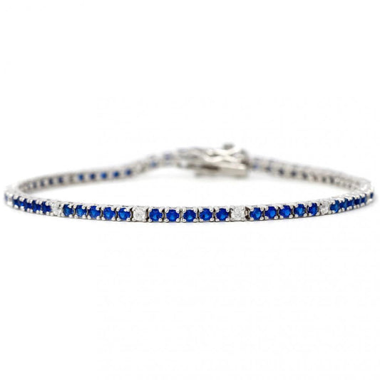 Bracciale Tennis in Argento con Zirconi Blu e Bianchi alternati  2 mm cm 22