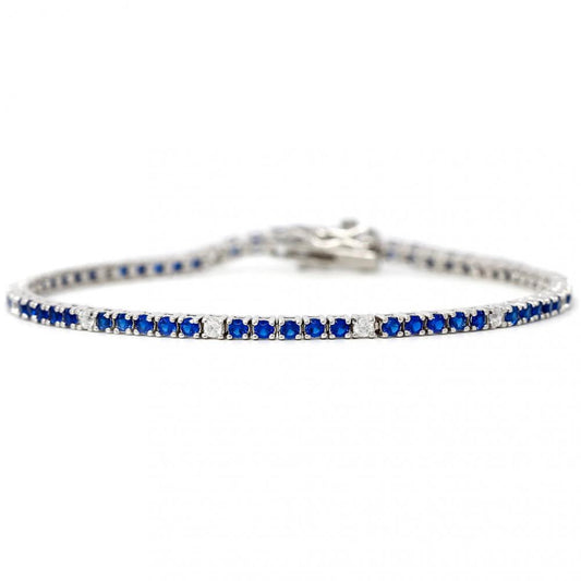 Bracciale Tennis in Argento con Zirconi Blu e Bianchi alternati  3 mm cm 19