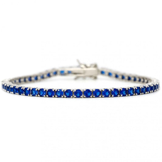 Bracciale Tennis in Argento con Zirconi Blu mm 3 cm19