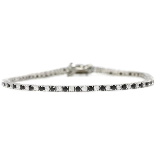 Bracciale Tennis in Argento con Zirconi Neri e Bianchi