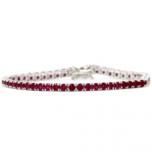 Bracciale Tennis in Argento con Zirconi Rossi 2 mm cm 19