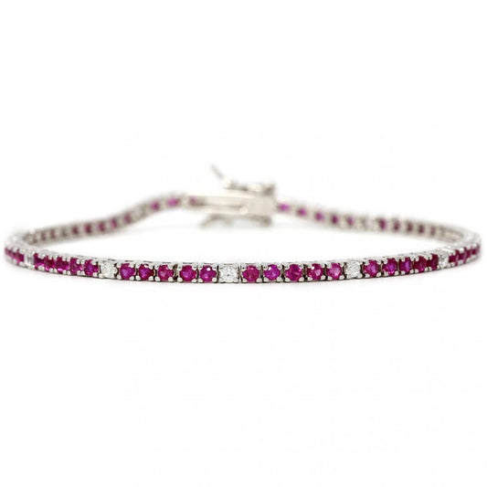 Bracciale Tennis in Argento con Zirconi Rossi e Bianchi   3 mm cm 18