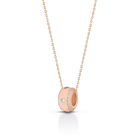 Collana in Argento 925 Rosa con pendente smaltato rosa e zirconi bianchi.