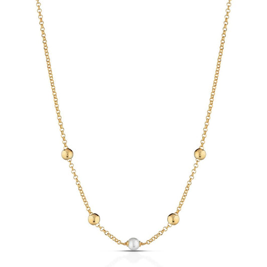 Collana in ottone placato in Oro 24K con catena e sfere e perla da 5 mm