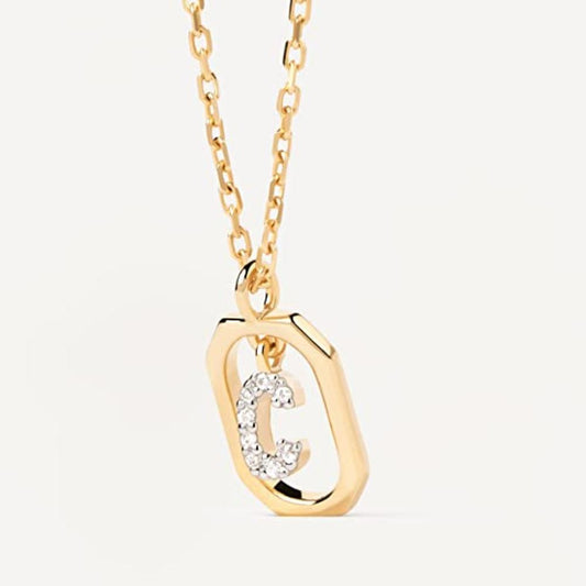 Collana Lettera C - Mini in Argento Sterling 925 Placcato in Oro 18 carati