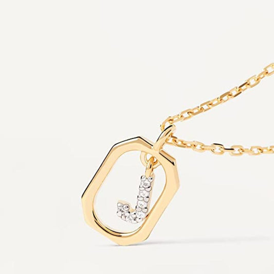 Collana Lettera J - Mini in Argento Sterling 925 Placcato in Oro 18 carati