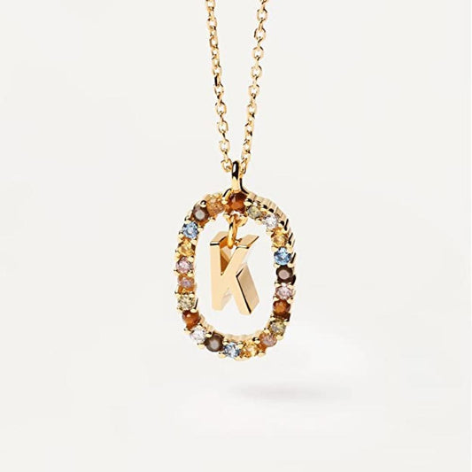 Collana Lettera K - Argento Sterling 925 Placcato in Oro 18 carati