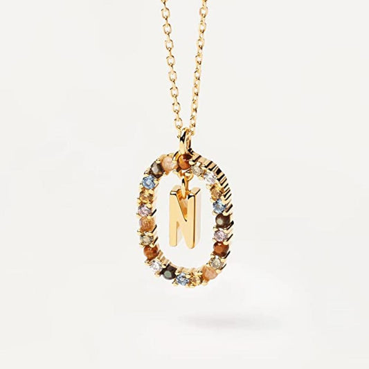 Collana Lettera N - Argento Sterling 925 Placcato in Oro 18 carati
