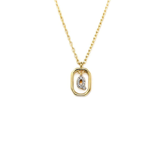 Collana Lettera Q - Mini in Argento Sterling 925 Placcato in Oro 18 carati