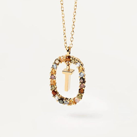 Collana Lettera T - Argento Sterling 925 Placcato in Oro 18 carati
