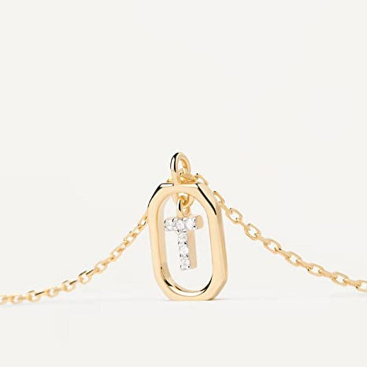 Collana Lettera T - Mini in Argento Sterling 925 Placcato in Oro 18 carati