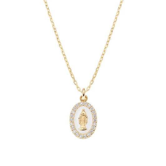 Collana mini Medaglia Miracolosa smaltata Bianco Perla Amen Ref.CLMISMGB