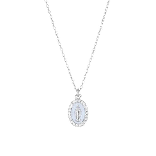 Collana mini Medaglia Miracolosa smaltata Bianco Ref. CLMISMBB