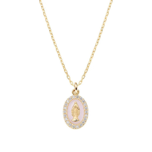 Collana mini Medaglia Miracolosa smaltata Rosa Perla Ref. CLMISMGRO