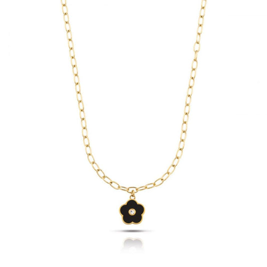Collana pendente Fiore Smaltato in acciaio lucido con trattamento PVD Oro Giallo OPS.