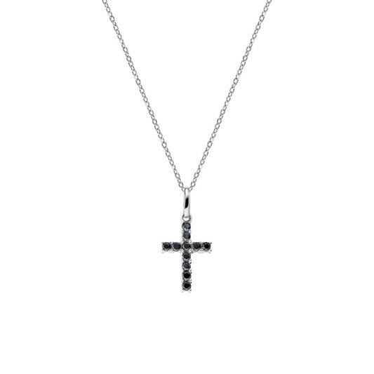 Collana Rodio Croce e Zirconi Neri Ref.CRBN03