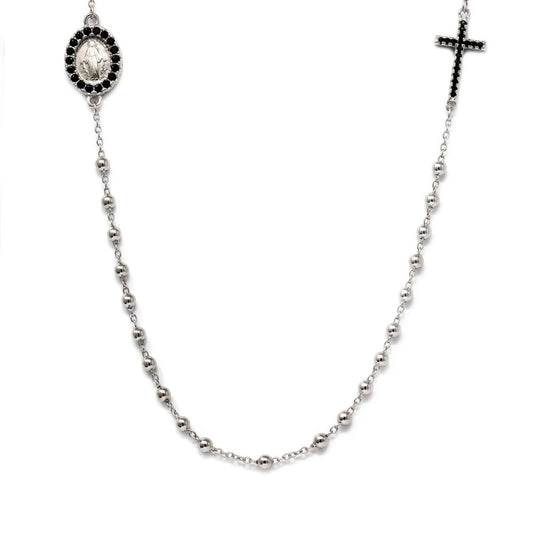 Collane Rosario in Argento 925 con Croce e Madonnina con Zirconi Neri