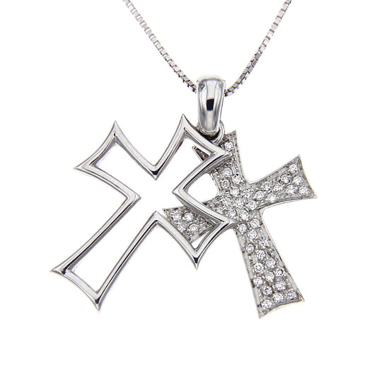 Pendente Croce Doppia con Diamanti CT 0.25