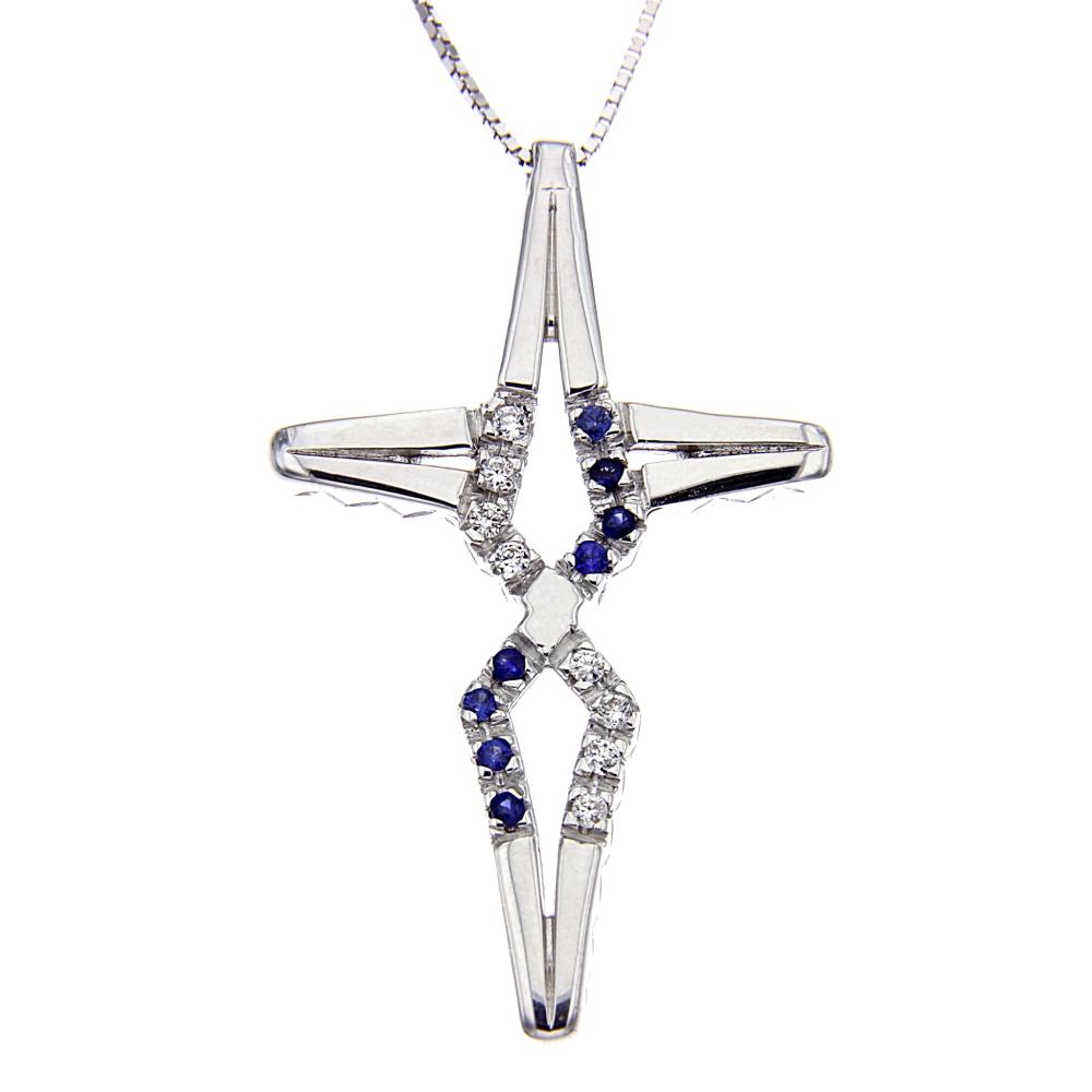 Croce Stilizzata con Zaffiri CT 0.07 e Diamanti CT 0.07