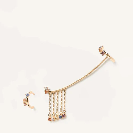 Ear cuff e orecchino asimmetrici in argento placcato oro