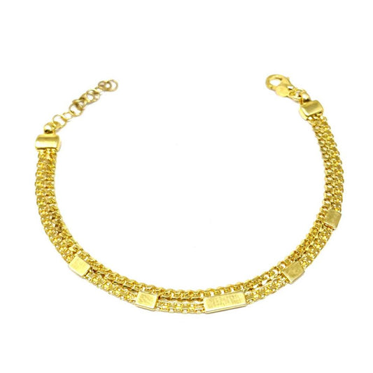 bracciale a catena doppio filo con rettangoli lucidi in argento dorato