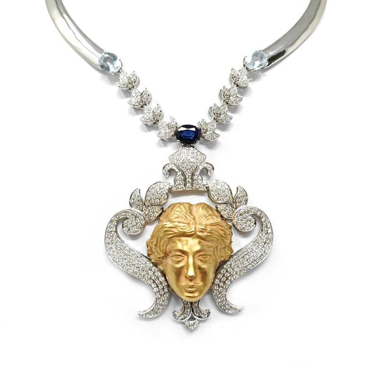 Girocollo con Viso Greco con Diamanti Zaffiro a Acquamarina Mod. GALATEA