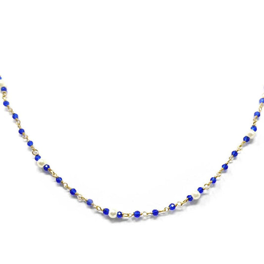 Girocollo con zirconi colorati e perle su argento dorato