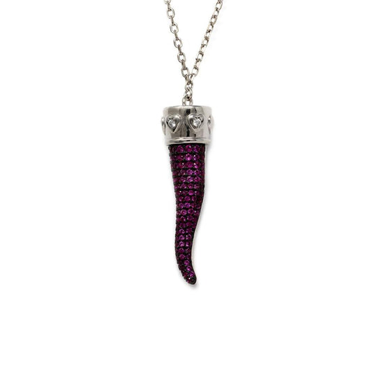 Girocollo Cornetto con Zirconi Viola e Bianchi in Argento 925 cm 41+5
