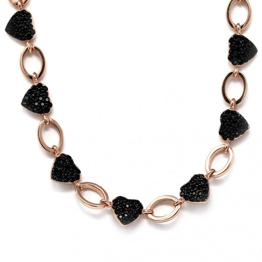 Girocollo Cuori in Argento 925 Rosa con Zirconi Neri cm 34+5