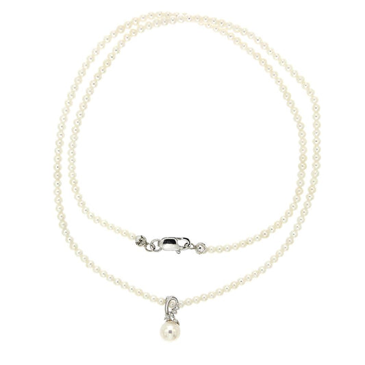Girocollo di Perle Freshwater 2.5/3 mm con Pendente di Diamanti