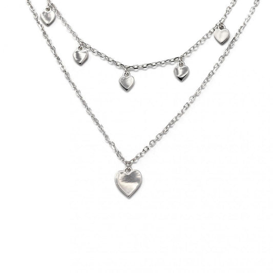 Girocollo Due Fili in Argento 925 Giallo con Cuori cm 44+5