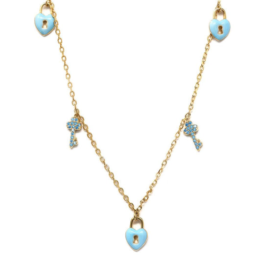 Girocollo Fantasi in Argento 925 Giallo con Zirconi Azzurri e Smalto 38+5