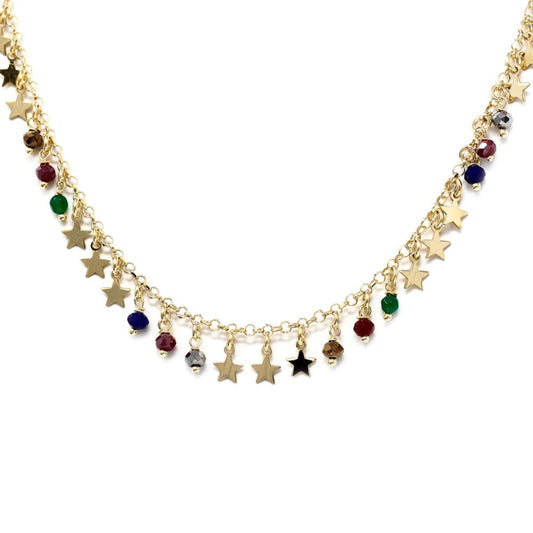 Girocollo in Argento 925 Giallo con Pietre Dure e Stelline cm 47+4