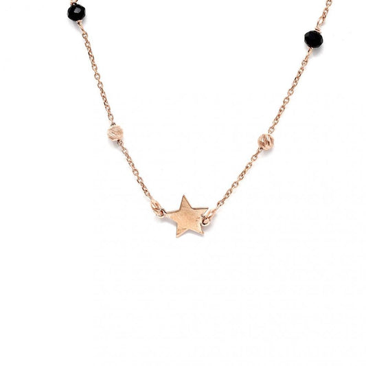 Girocollo in Argento 925 Rosato con Onice e Stelle cm 90