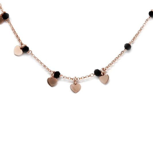 Girocollo in Argento 925 Rosato con Pietre Dure e Cuoricini cm 38+5