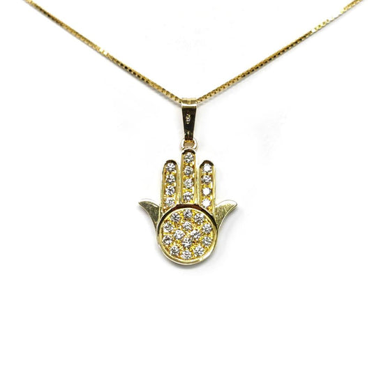 Girocollo Mano di Fatima in Oro Giallo e Diamanti CT 0.45
