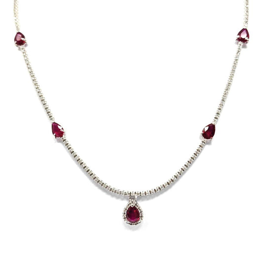 Girocollo Tennis con Diamanti CT 1.64 e Rubini a Goccia CT 3.30