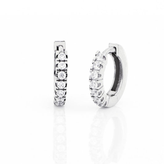 Orecchini a cerchio mini in argento bianco e zirconi Unoaerre Ref. 5820