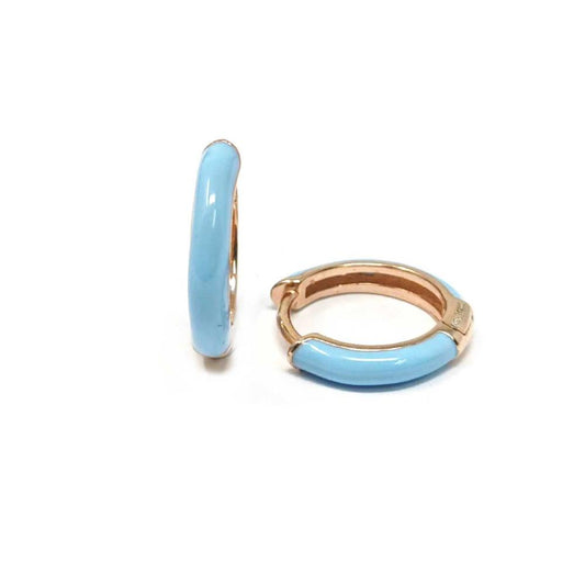 Orecchini cerchio rosati smaltati in azzurro