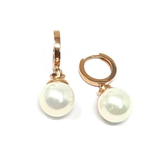 Orecchini cerchio rosato con perla pendente in argento