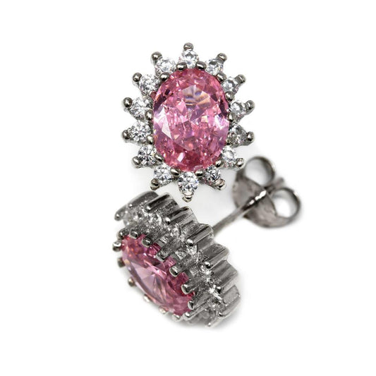 Orecchini Cestello in Argento 925 con Pietra Rosa 9x7