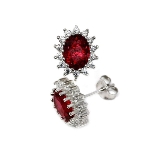 Orecchini Cestello in Argento 925 con Pietra Rossa 9x7