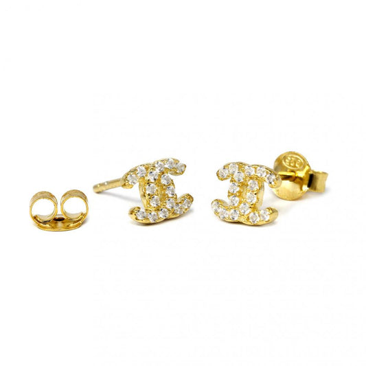 Orecchini forma chanel  in Argento 925 Giallo con Zirconi Misura Media
