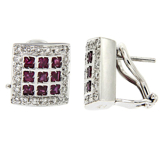 Orecchini con 18 Rubini CT 1.24 e 40 Diamanti CT 0.60