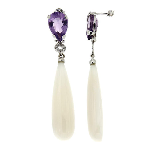 Orecchini con Corallo Bianco, Ametista, e Diamanti